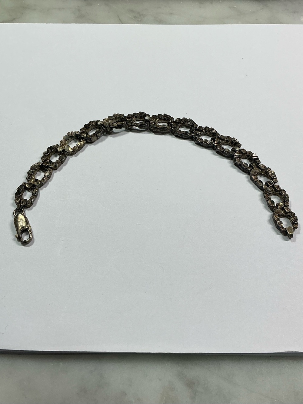 Sterling Silver Diamond Cut Square Link Bracelet. 7 inches long